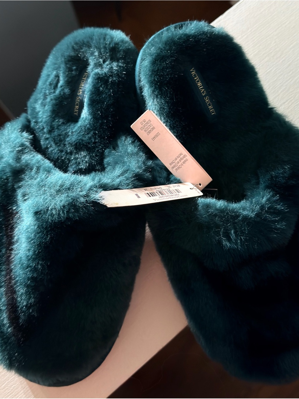 Victoria's Secret Teal Fuzzy Slide Slippers
